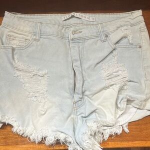 Tinseltown Blue Distressed Jean Shorts Raw Edge